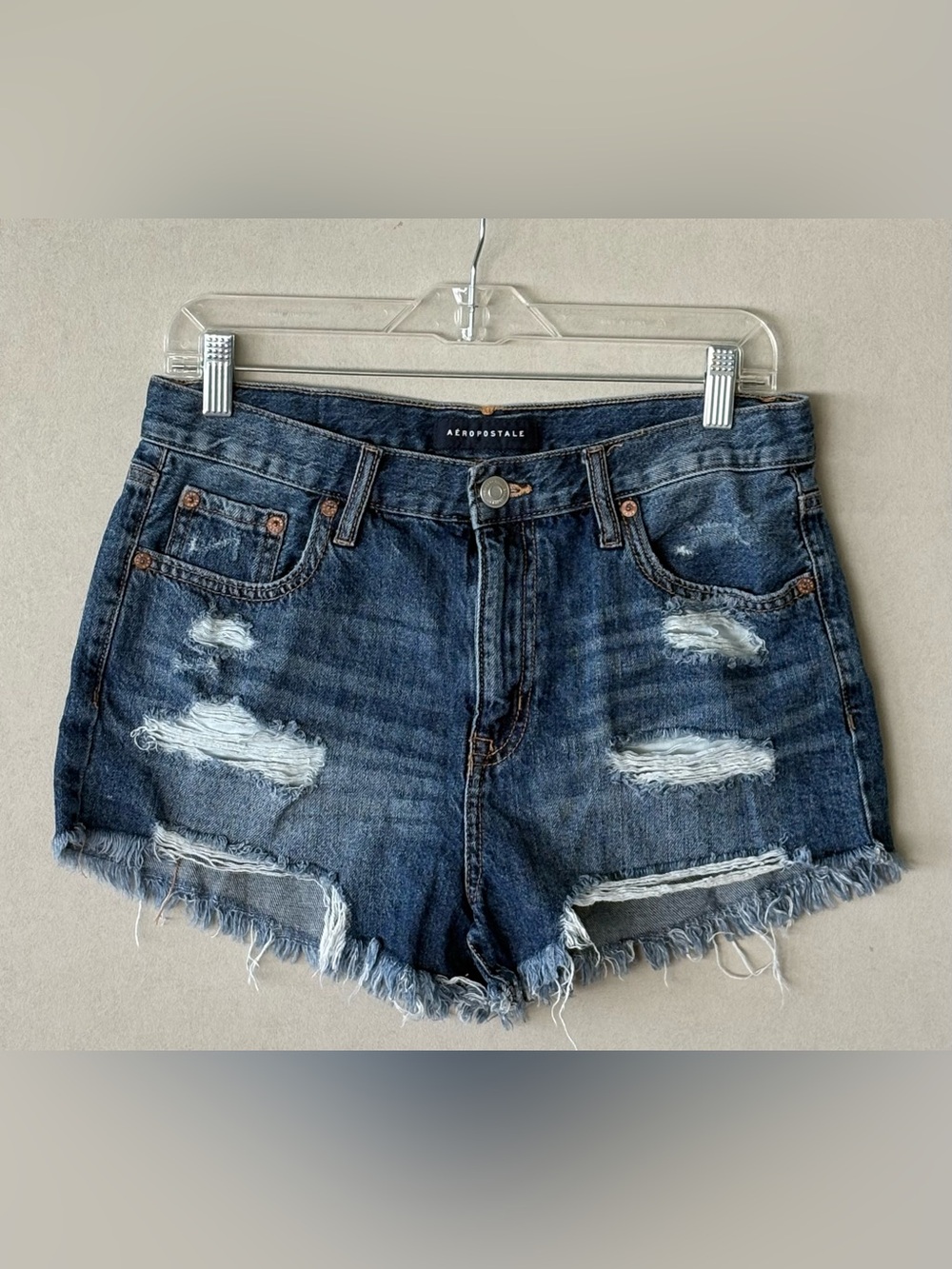 Aeropostale Women's Distressed Denim Jean high rise, shorty Shorts - Blue size 8